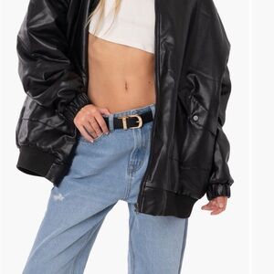 Edikted Oversized Women's Black Faux Leather Jacket